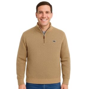 Vineyard Vines Textures Knit 1/4 Zip Pullover Sweater Tan Casual Classic Size L